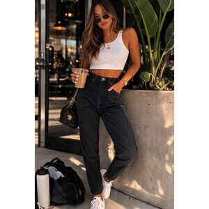 Versace Jeans Couture Y2K HR Black 26 Taper Straight Leg Medusa Logo Italy